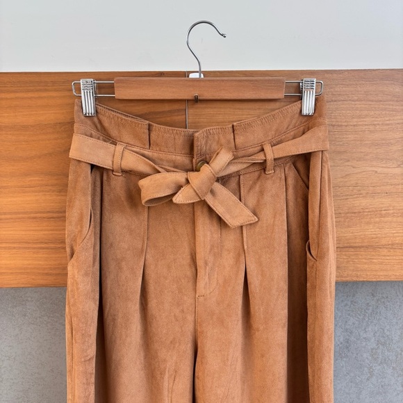 FREE PEOPLE CAMEL NIGHTFALL VEGAN FAUX SUEDE TIE HIGH-WAISTED PANTS, SIZE 6 - Picture 4 of 13